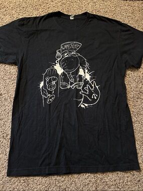 Black Graphic Tee with White Cartoon Print